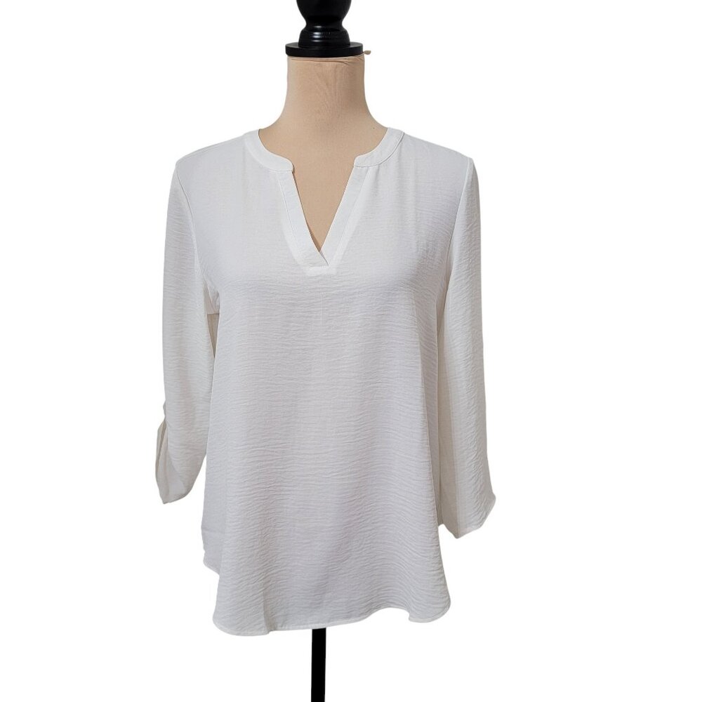 Maurices White Size S Split Neck Roll Tab Sleeve Blouse, New with Tag